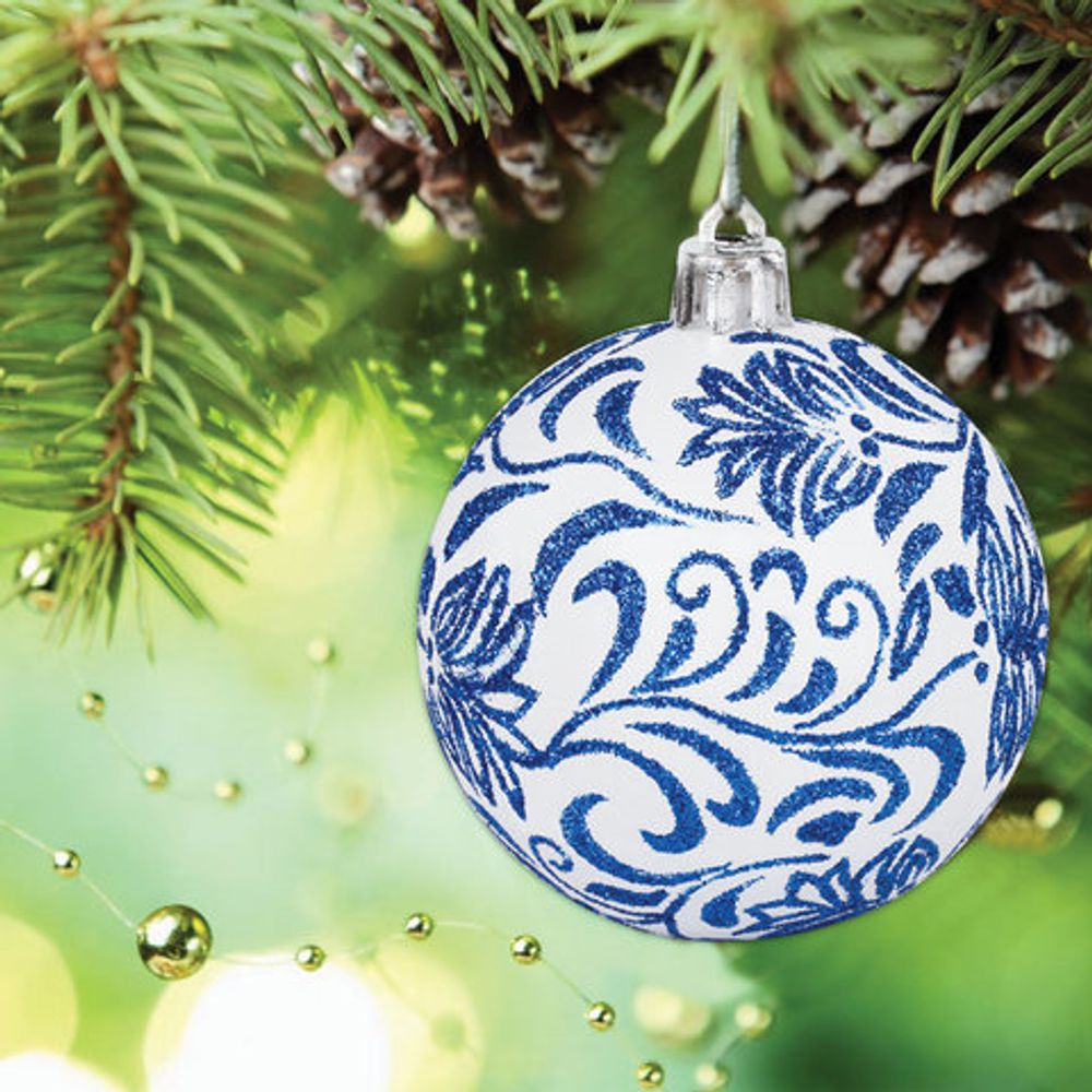 Шары елочные с узором ЗОЛОТАЯ СКАЗКА, НАБОР 4 шт., пластик, 6 см, "ГЖЕЛЬ", 591130