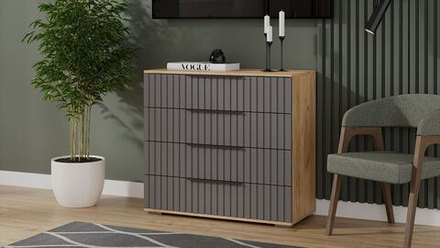 Комод для одежды с ящиками Дуб Крафт золотой/Графит матовый 4 ящика 92х41х84 см