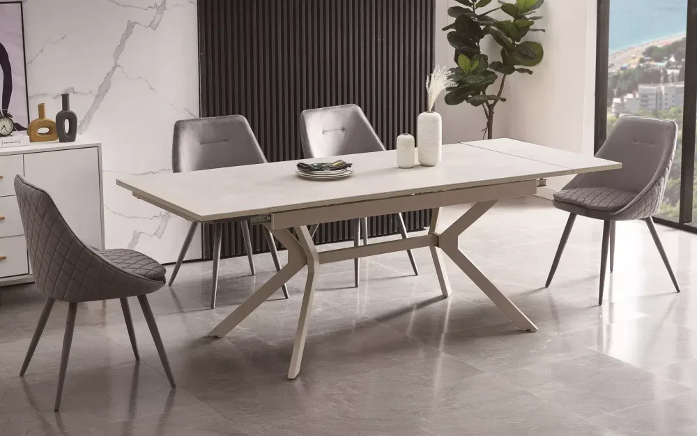 "Меркурий" стол интерьерный раздвижной обеденный из керамики, цвет белый глянцевый