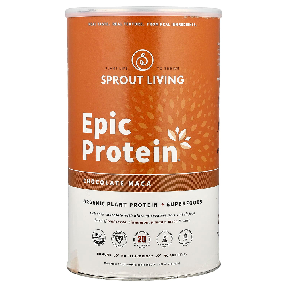 Sprout Living, Epic Protein®, органический растительный протеин и суперпродукты, шоколадная мака, 912 г (2 фунта)