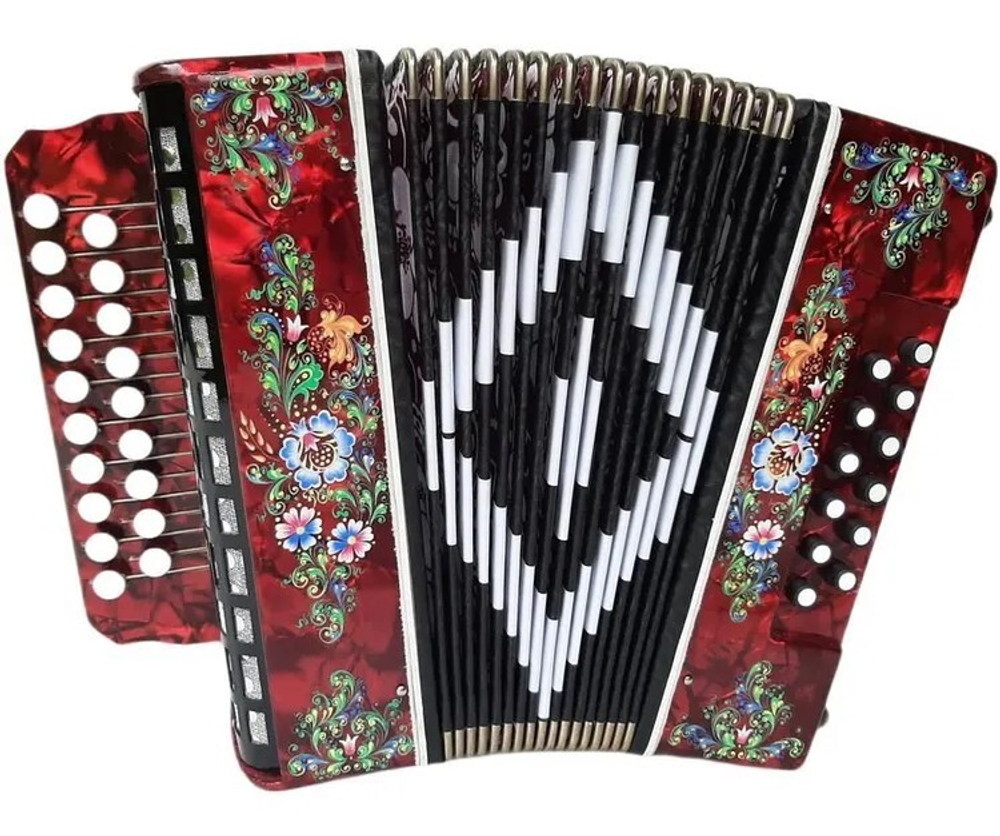 ГАРМОНЬ "ЧАЙКА" (S48ХL, 19х12), ЦВЕТ КРАСНЫЙ, РОСПИСЬ "ПАЛЕХ"