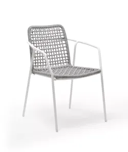 "Тунис" стул плетенный из роупа, каркас алюминий белый, роуп светло-серый