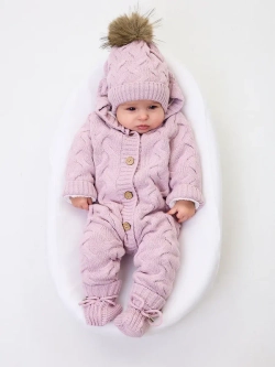 Комплект вязаный новорожденному: комбинезон+шапка+пинетки