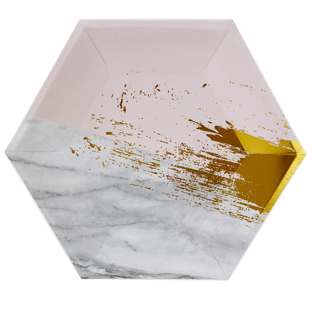 Тарелки фигурные "Мрамор" Нежно-розовый / многогранник