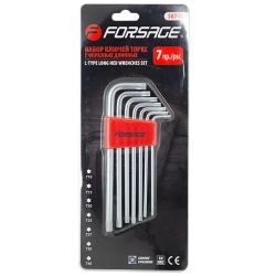 Набор ключей TORX Г-образных длинных, 7пр.(Т10,Т15,Т20,Т25,Т27,Т30,Т40) в пластиковом держателе Forsage F-5071L