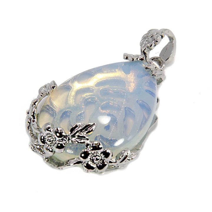 Подвеска-кулон Лунный камень форма капля в метал. оправе цвет серебристый 4 см
