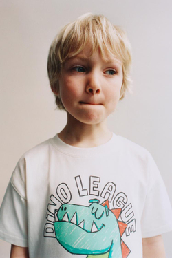 ZARA ФУТБОЛКА С ПРИНТОМ, БЕЛЫЙ