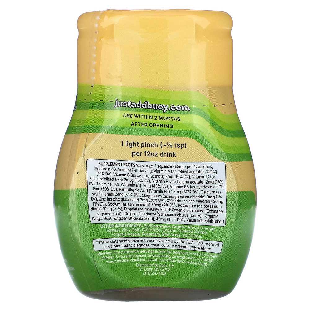 Buoy Hydration, Увлажняющие капли для иммунитета, средство для улучшения напитка, без добавок, 3 упаковки по 60 мл (2 жидк. унц.)