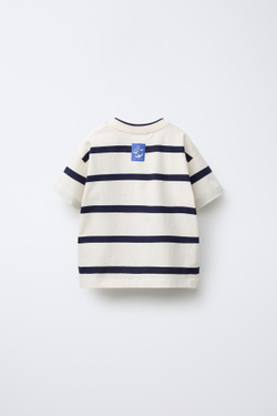 ZARA ФУТБОЛКА В ПОЛОСКУ С НАШИВКОЙ, МОРСКОЙ СИНИЙ