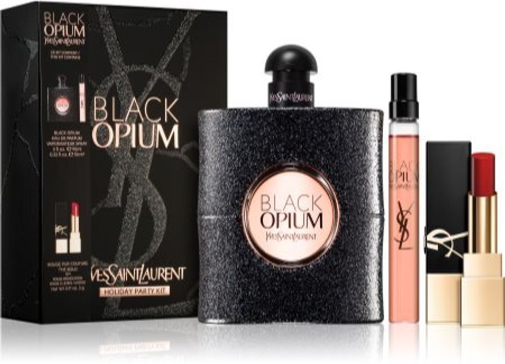 Yves Saint Laurent eau de parfum 90 мл + Eau de parfum 10 мл + 1971-Rouge PROVOCATEUR creamy moisturising lipstick 2,8 г Black Opium