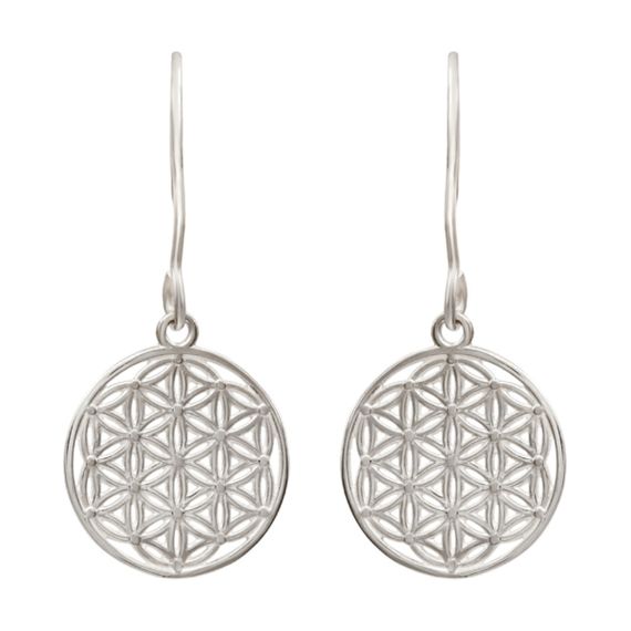 Цветок жизни - серьги из серебра, вид спереди