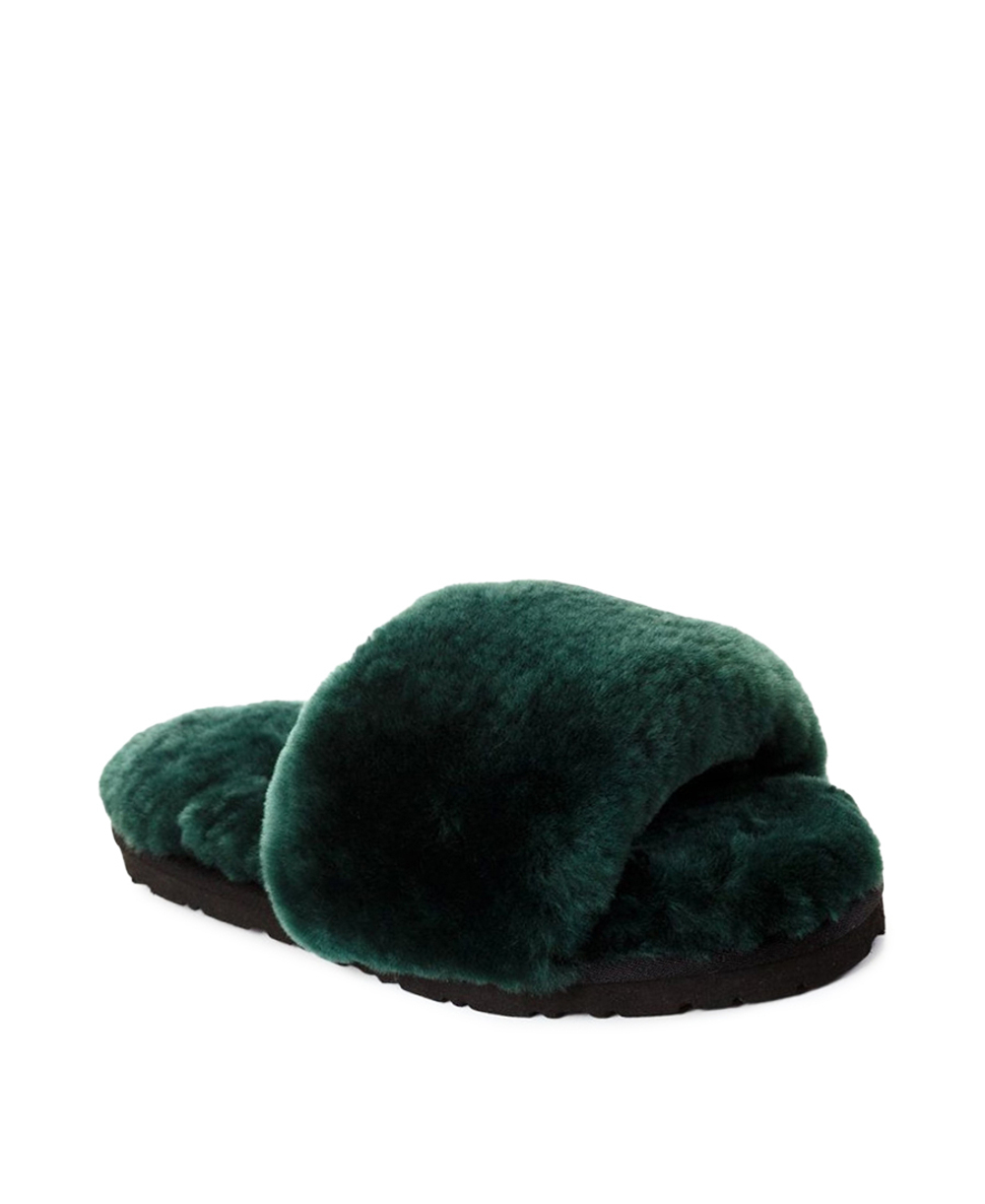 FLUFF SLIDE SLIPPER-dark green