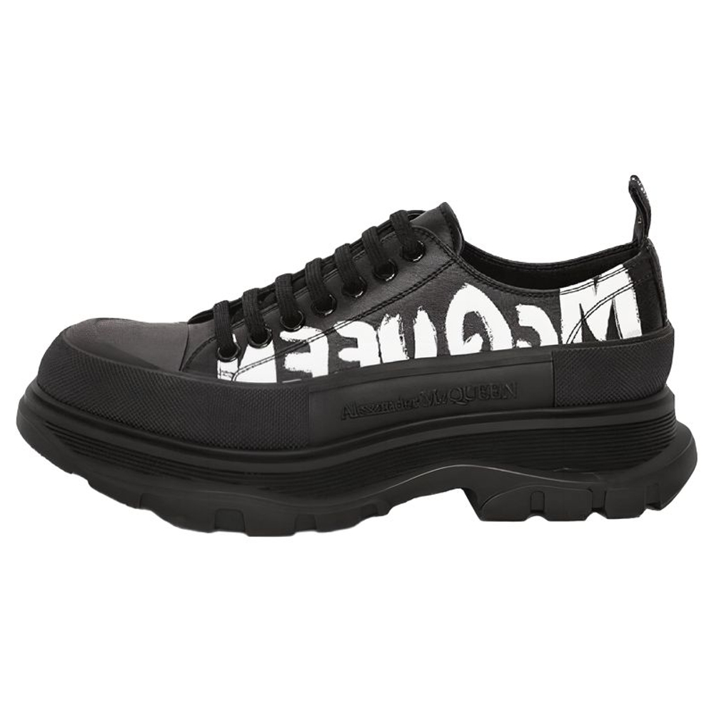 Alexander McQueen Tread Slick Low Lace Up Canvas Graffiti "Black White"