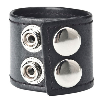 Хомут-утяжка для мошонки из искусственной кожи на клепках SNAP BALL STRETCHER (Цвет: черный)