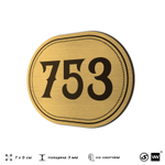 Номерок на дверь квартиры 753, для кабинета, офиса, шильдик 9 х 7 см, золотистый, Айдентика Технолоджи