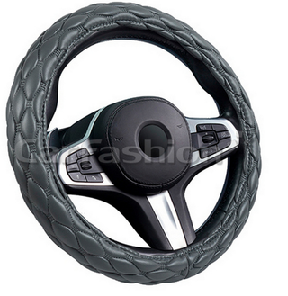 Оплетка на руль круглая CarFashion -М- «SHUTTLE» 31667 - Экокожа - серый/шов серый