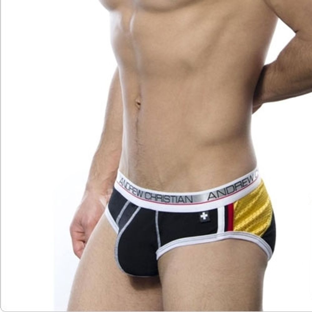 Мужские трусы брифы Andrew Christian Arena brief black yellow 13607