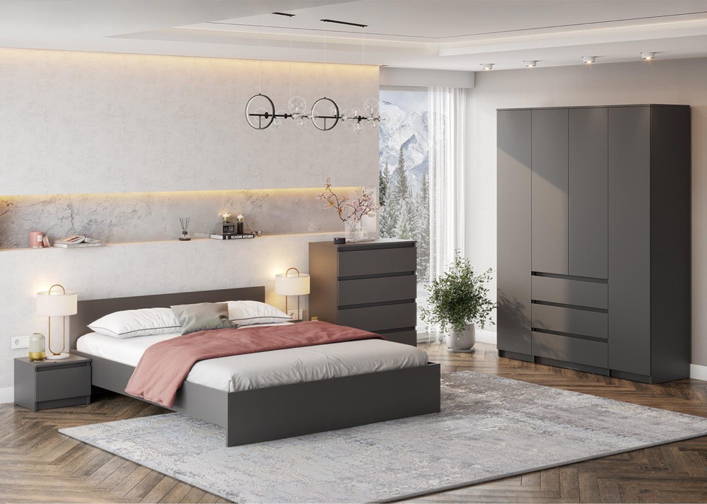 Кровать двуспальная «Денвер» Графит 160 см