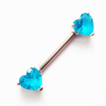 Штанга для пирсинга сосков "Сердечки" с голубыми кристаллами циркона в виде сердец. Медицинская сталь. 1 шт.