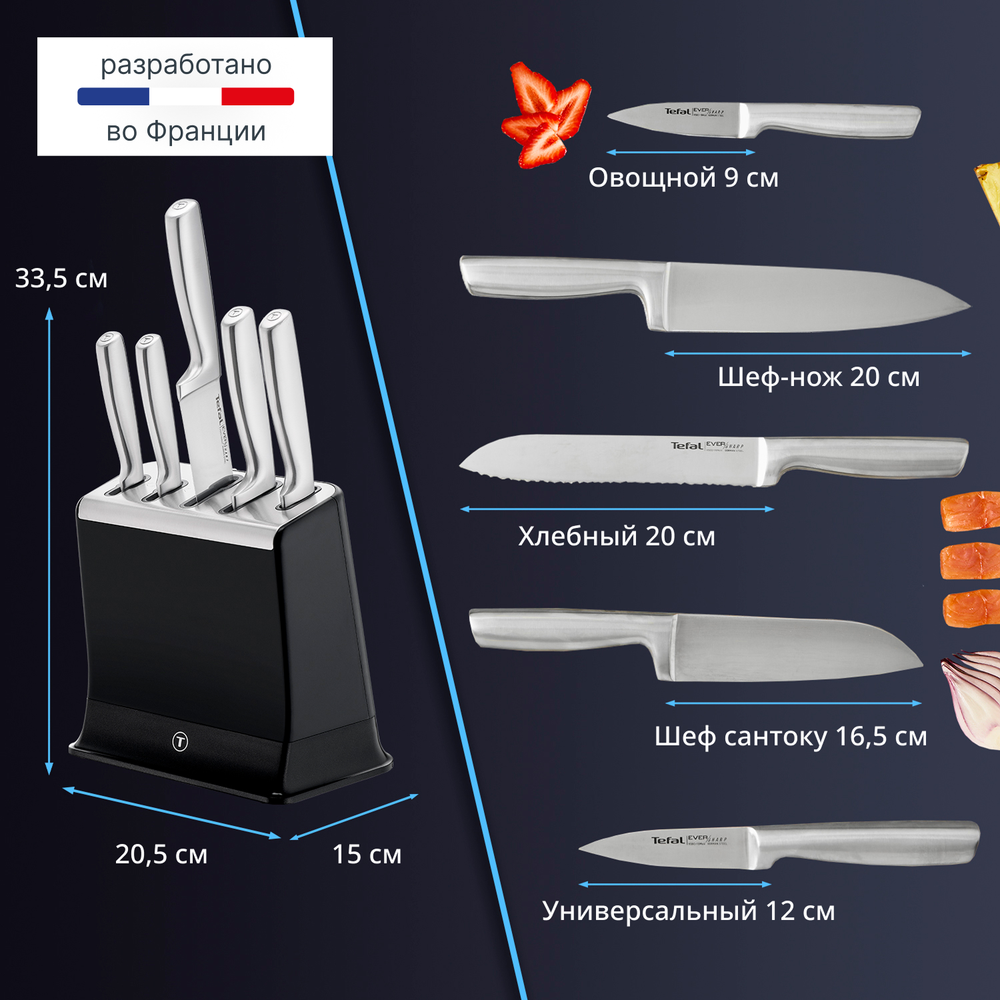 Набор ножей Tefal Ever Sharp Pro K2976S04 со встроенной точилкой, 5 ножей + блок