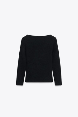 ZARA ФУТБОЛКА С ОБЪЕМНЫМ ЦВЕТКОМ, ЧЕРНЫЙ