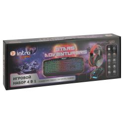 Клавиатура и мышь комплект Intro GXZ990 игровой 1200-3600dpi + коврик + гарнитура черный