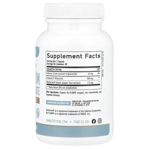 SMNutrition, D-глюкарат кальция и BioPerine®, 90 капсул