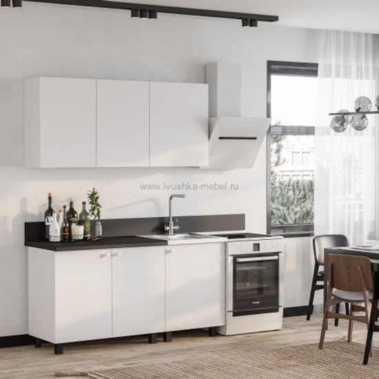 Кухня КУБА 1,6м ЛДСП белый (10В1-2; 6В1-2; 10РК1; 6МК1; С1000-38мм черн.мрамор)/6/(снята с пр-ва)
