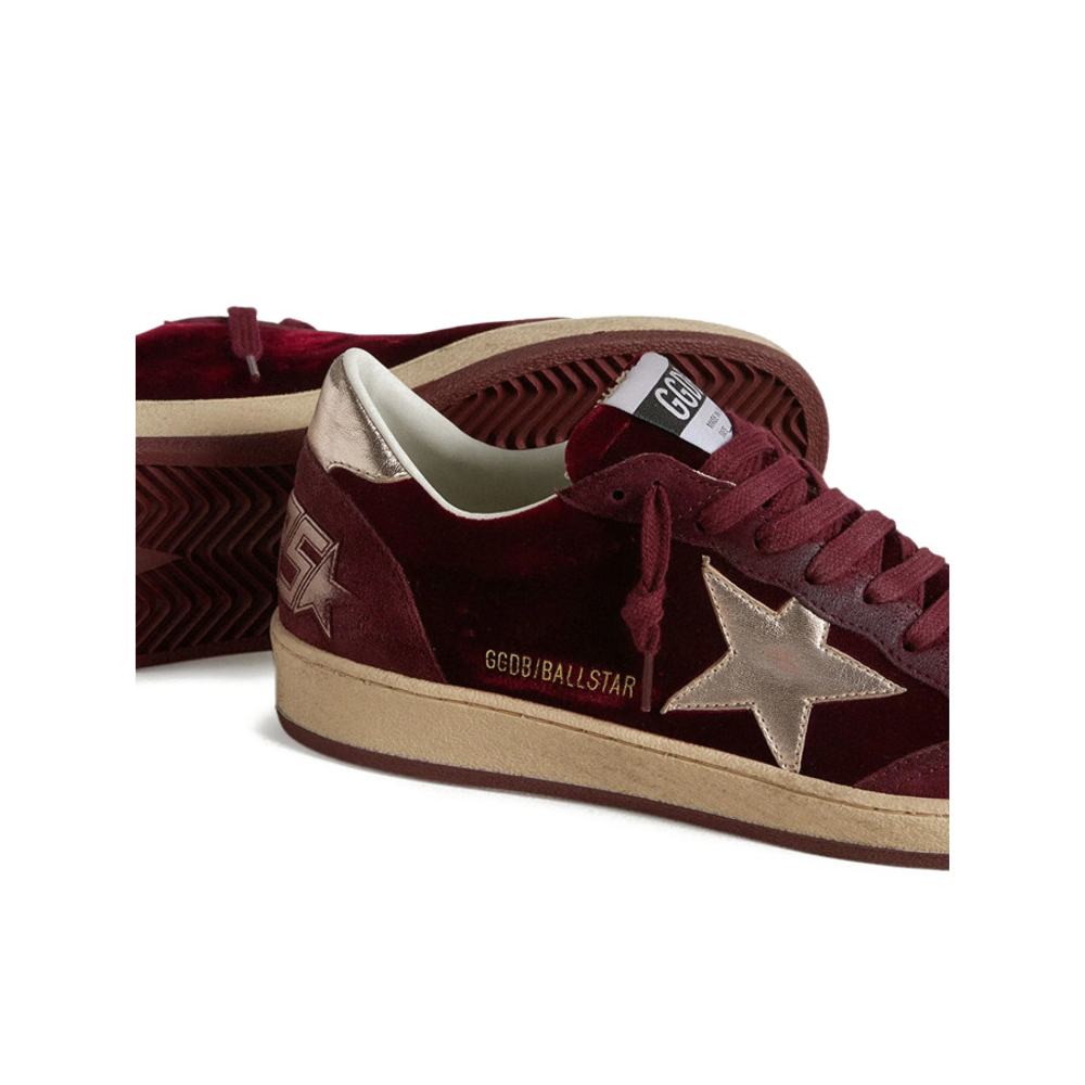 Женские Golden Goose Ball Star Velvet Ruby Red with Silver Star and Heel Tab