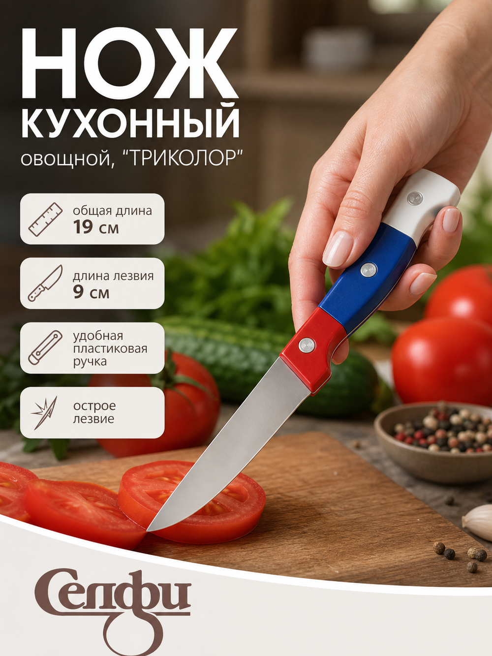 Нож кухонный «Триколор» 9см