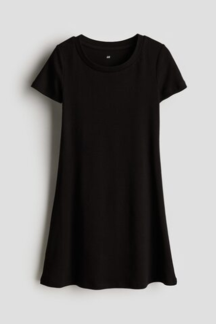 H&M Платье из джерси с короткими рукавами, черный