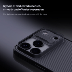 Чехол серого цвета (Transparent black) на iPhone 17 Pro Max, серия CamShield Pro (обновленная двойная защитная шторка для камеры) от Nillkin