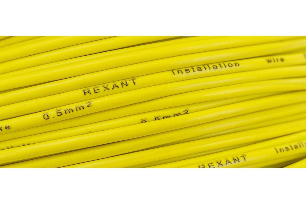 Провод ПГВА REXANT 1х0.50 кв.мм, желтый, бухта 100 м 01-6512