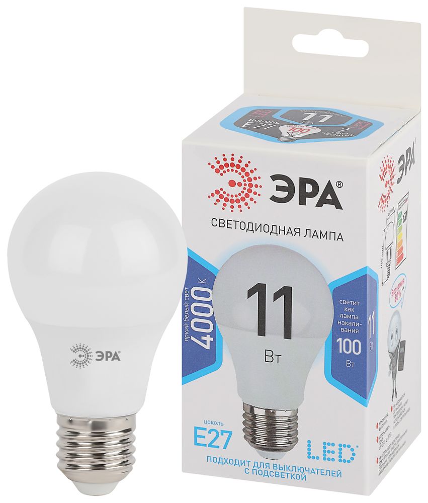 Лампа светодиодная LED-A60-11W-840-Е27/E27 11Вт 4000К STD ЭРА Б0029821