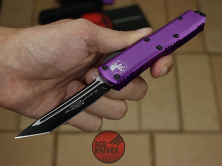 Нож Microtech UTX-85 T/E - фиолетовая рукоять, танто клинок, черный RK-400
