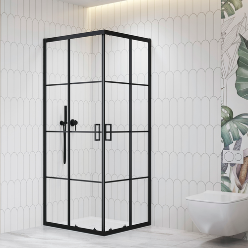 Душевой уголок квадратный с раздвижными дверями - RGW PA-34B (Рисунок-черный принт (по периметру профиль), 900x900)