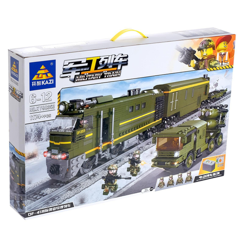 Конструктор ЖД «Военный Поезд», работает от батареек, 1174 детали