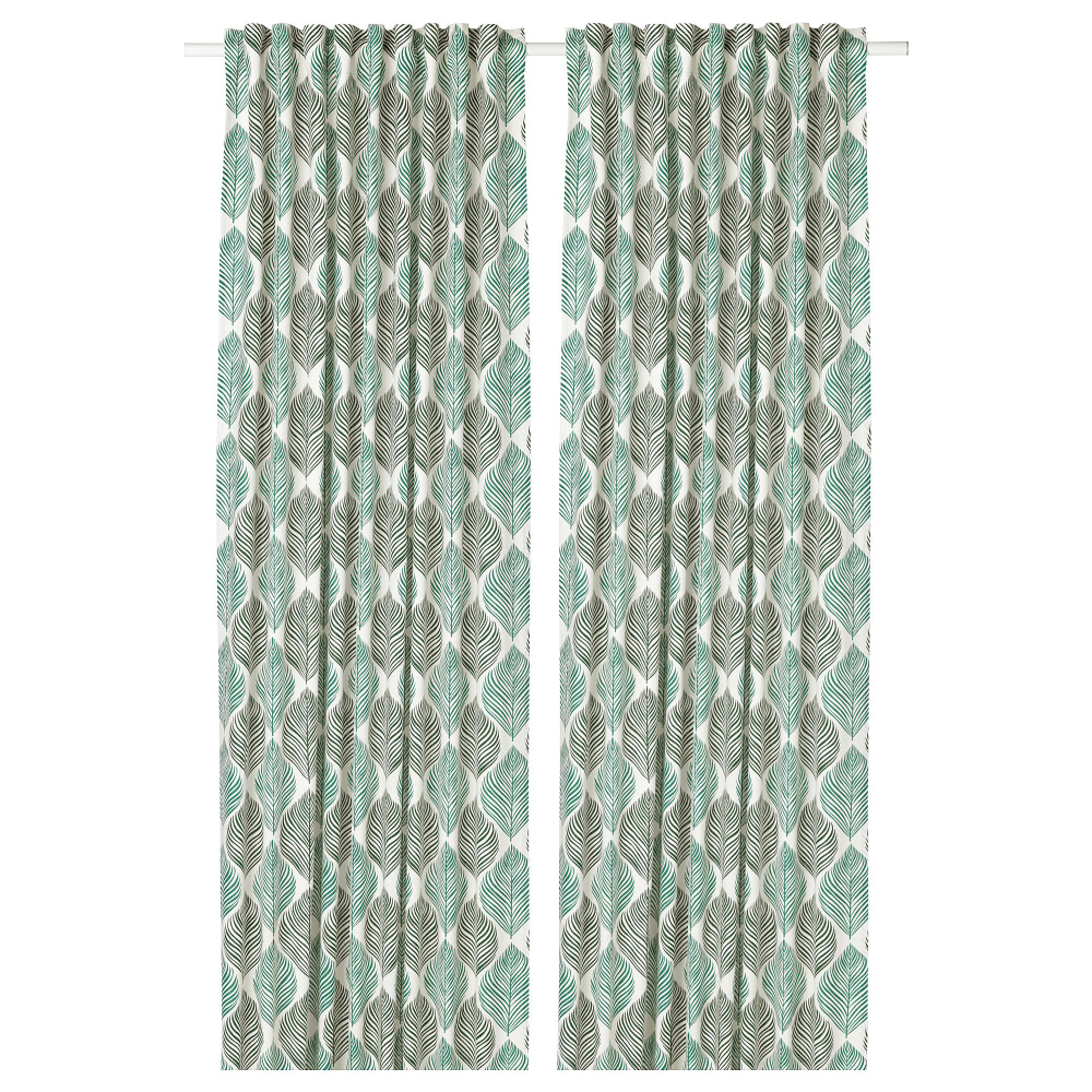 Комплект штор IKEA FJADERKLINT (ФЬЕДЕРКЛИНТ), Светло-зеленый с рисунком, 145x250 см, 2шт