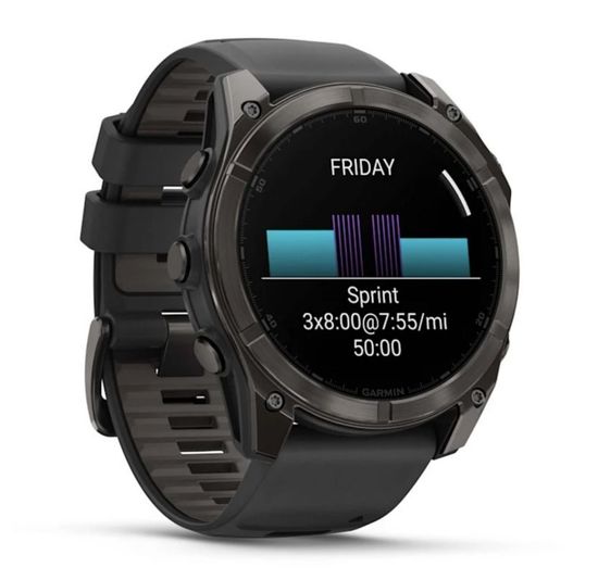 Умные часы Garmin Fenix 8, 51 мм, AMOLED, Sapphire Carbon Gray DLC Titanium with Black/Pebble Gray Silicone band