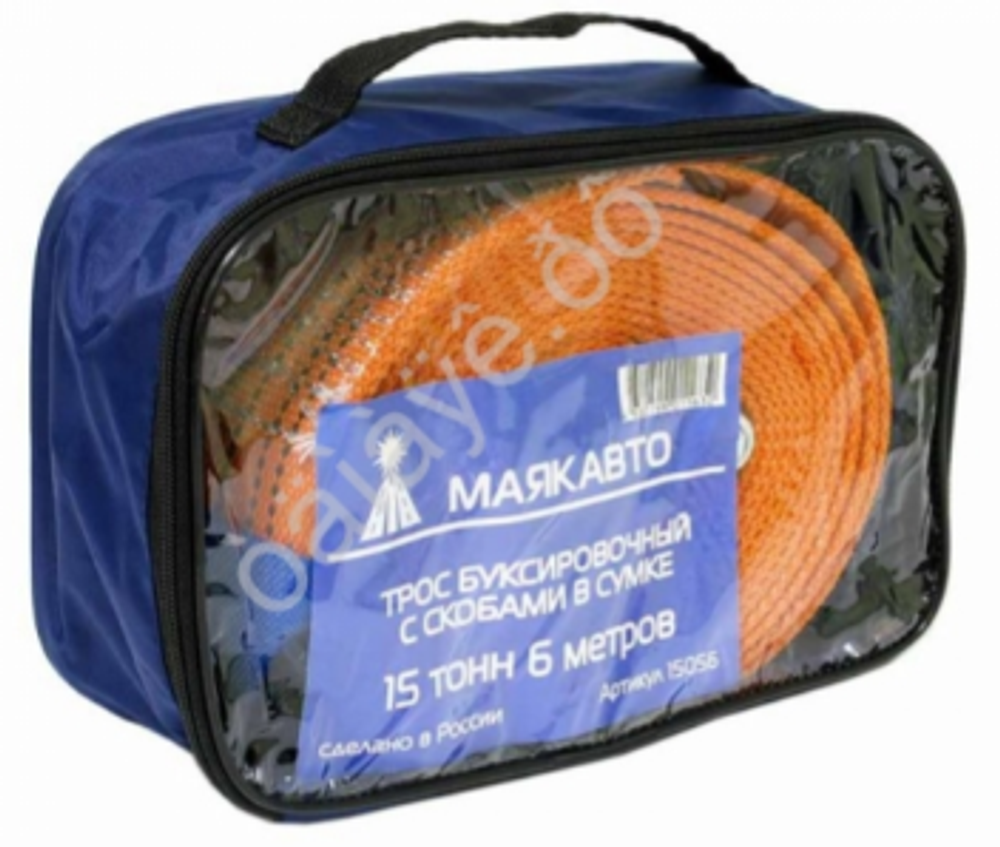 Трос буксира15т/6м лента МаякАвто со Скобами, ширина 70мм  15056 в сумке