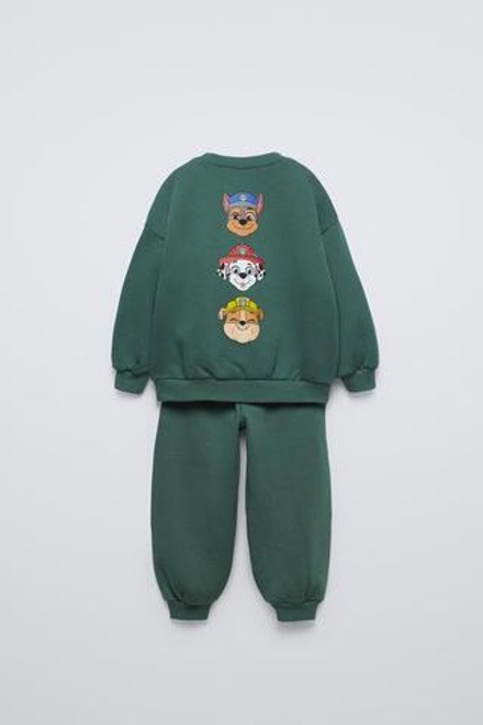 ZARA КОМПЛЕКТ ИЗ ТОЛСТОВКИ И БРЮК-ДЖОГГЕРОВ С ПРИНТОМ PAW PATROL ™, ЗЕЛЕНЫЙ