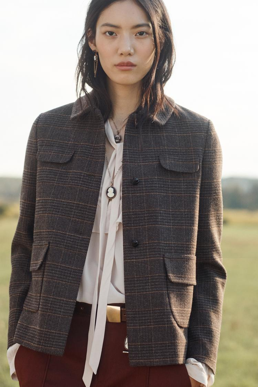 ZARA БЛЕЙЗЕР ИЗ СМЕСОВОЙ ШЕРСТИ, КОРИЧНЕВЫЙ