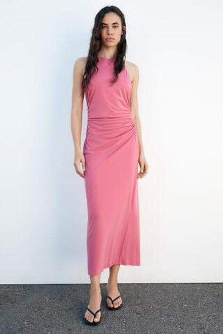 ZARA ПЛАТЬЕ МИДИ С ОТКРЫТОЙ СПИНОЙ, РОЗОВЫЙ