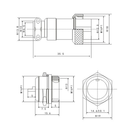 Авиационный разъем GX16 штекер+гнездо (пара, папа+мама)