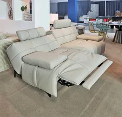 Диван с электро-реклайнером 4708, 202 см, бежевая натуральная кожа