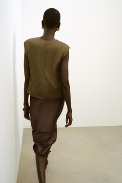 ZARA АТЛАСНЫЙ ТОП С УЗЛОМ, ХАКИ