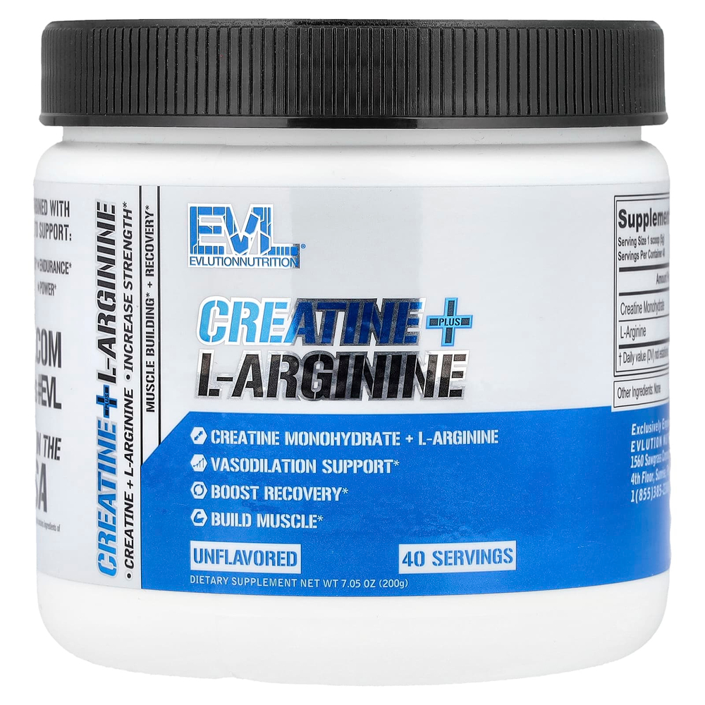 EVLution Nutrition, креатин и L-аргинин, без добавок, 200 г (7,05 унции)
