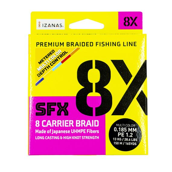 Леска плетеная SFX 8X разноцветная 150 м 0.185 мм 13 кг PE 1.2
