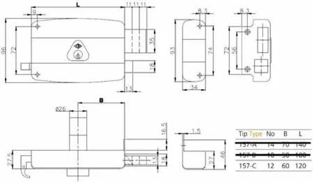 Замок накладной ЗН DAF KiLiT 540.12 (аналог Kale 157/C) (010173)