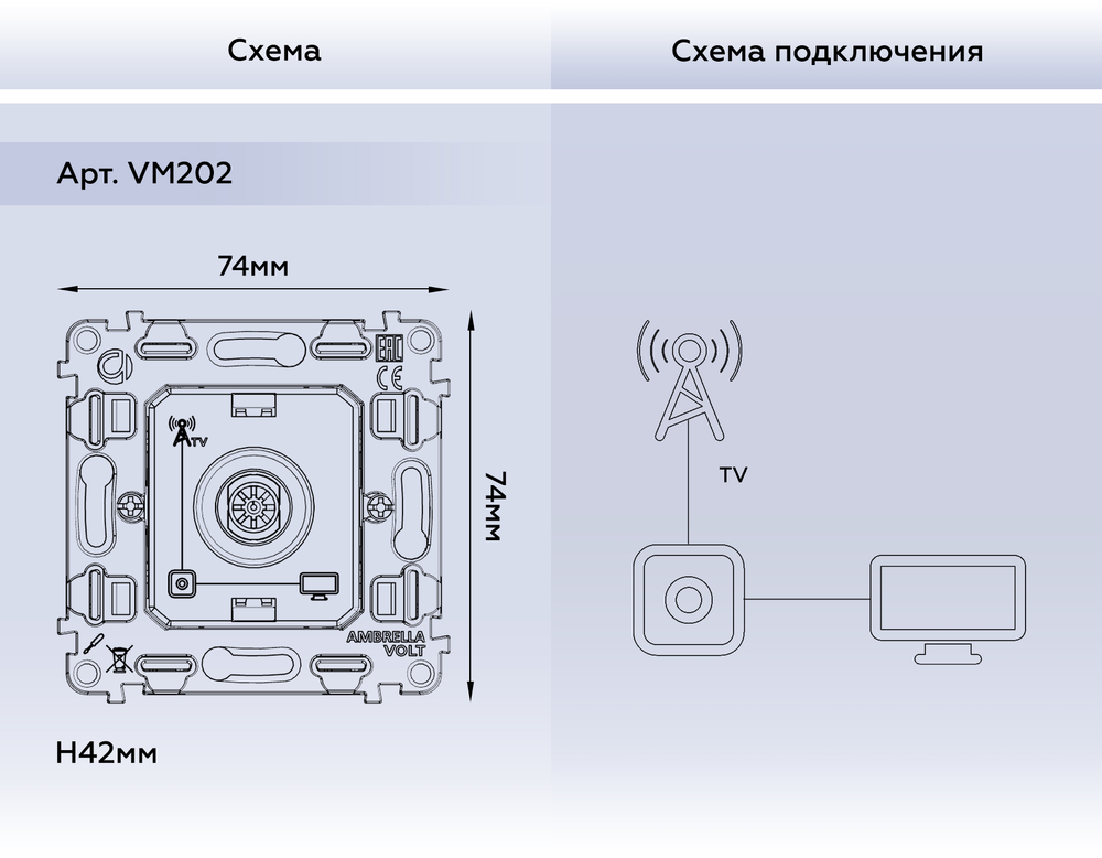 VM202 Механизм TV розетки оконечной 50-870 MHz 1dB QUANT